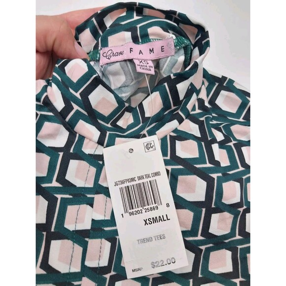 Crave Fame Junior Women Shirt Ruched Top Plaid Short Sleeve Green/Pink Sz XS New - Picture 8 of 12